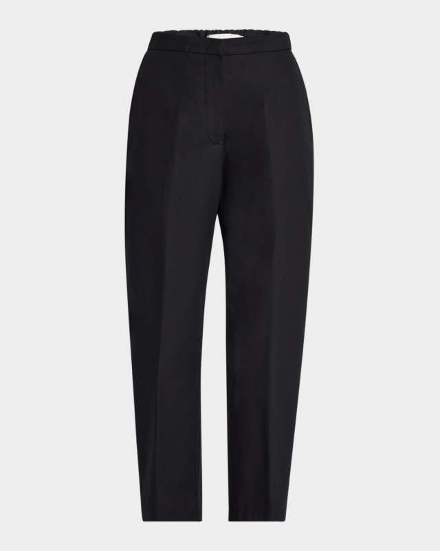 Mid-Rise Cotton Wide-Leg Ankle Trousers